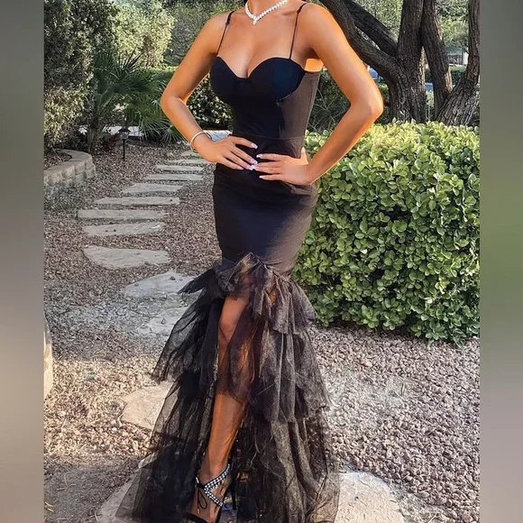slim fit dress slacks Fashion Nova Tule Ruffle Dress with Velvet Rhinestone Bodice (Medium)  The  Thrifty Hippy